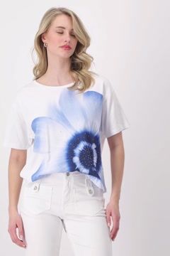 T-shirt with flower print and rhinestone