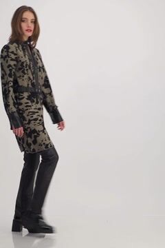 Knitted coat with leopard camouflage pattern