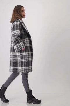 Faux fur coat with check pattern